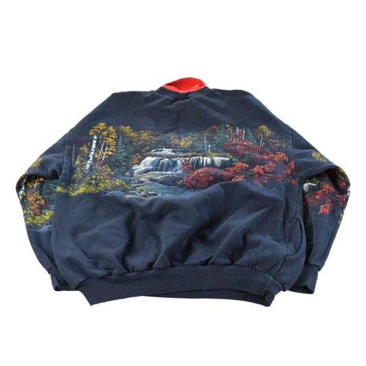 Vintage 1990s Nature Waterfall Graphic Turtleneck Sweatshirt Men's XL from propervintagecanada
