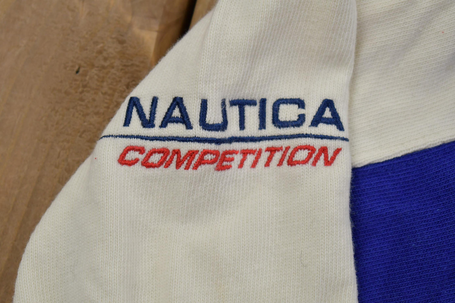 Vintage 1990s Nautica Competition Striped Rugby Shirt Crewneck Sweatshirt Men's Large from propervintagecanada
