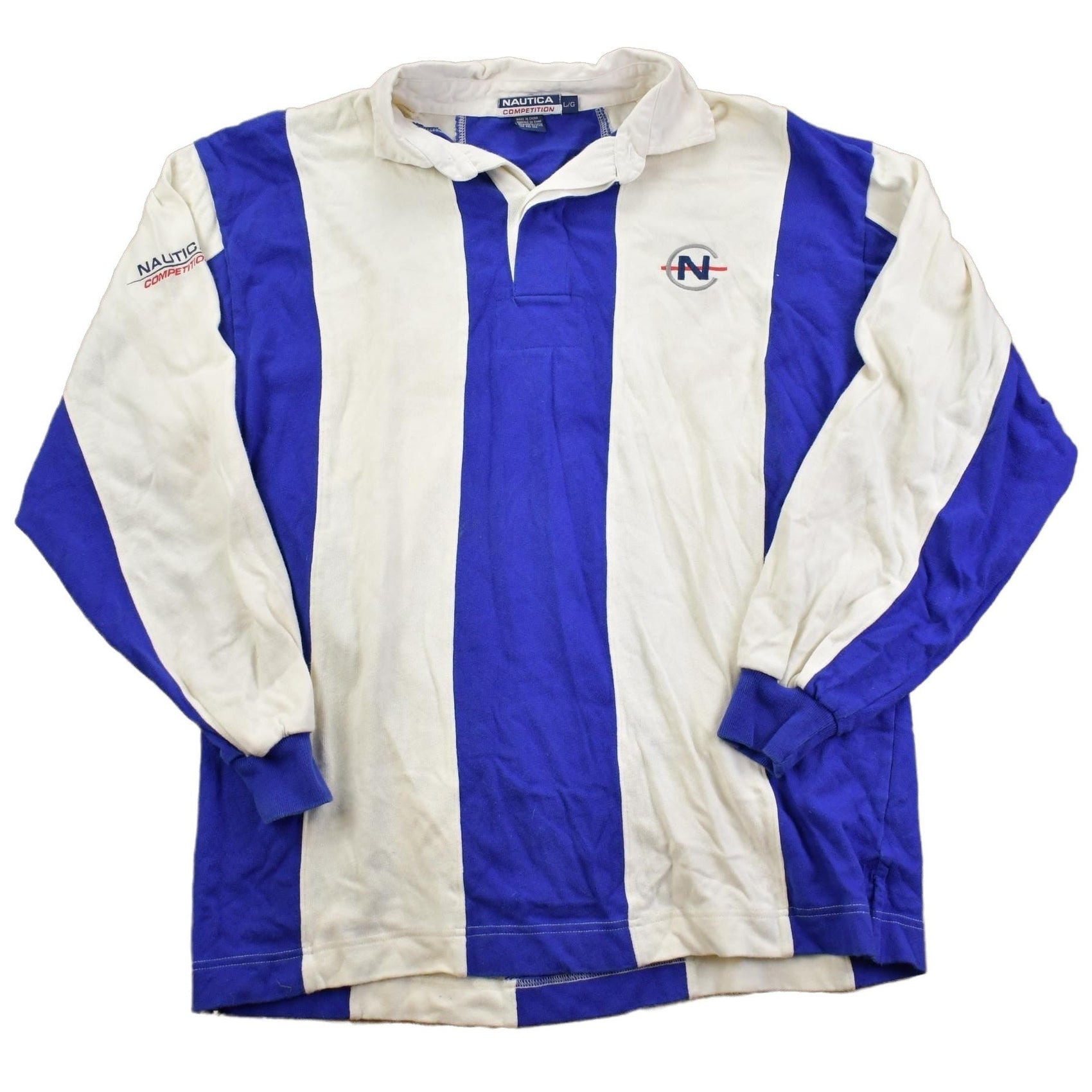 Vintage 1990s Nautica Competition Striped Rugby Shirt Crewneck Sweatshirt Men's Large from propervintagecanada