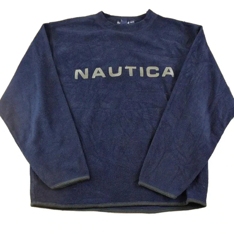 Vintage 1990s Nautica Fleece Full Zip Sweater Men's / Geometric Abstract Pattern / 90s Pullover Sweatshirt / Gorpcore Hiking from propervintagecanada