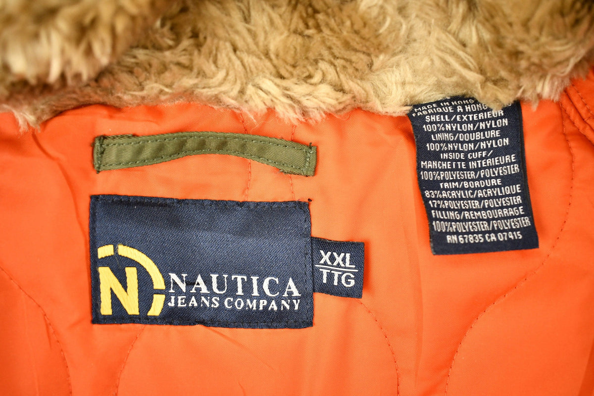 Vintage 1990s Nautica Jeans Co Fur Hood Winter Parka Jacket from propervintagecanada