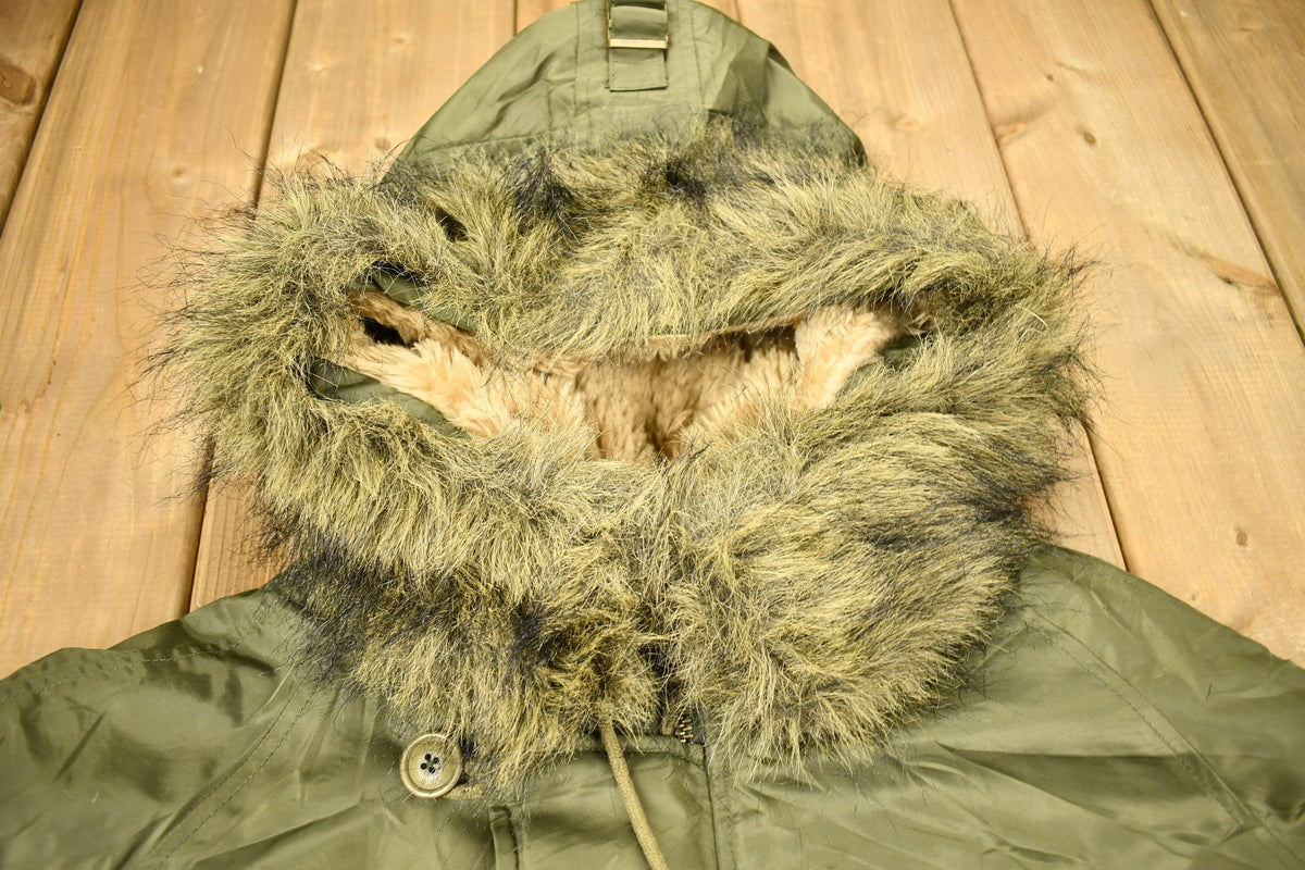 Vintage 1990s Nautica Jeans Co Fur Hood Winter Parka Jacket from propervintagecanada