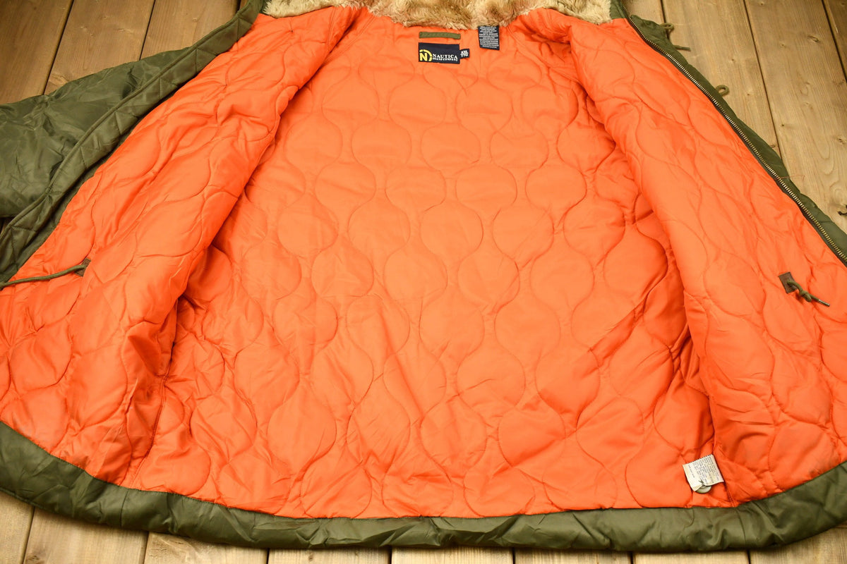 Vintage 1990s Nautica Jeans Co Fur Hood Winter Parka Jacket from propervintagecanada