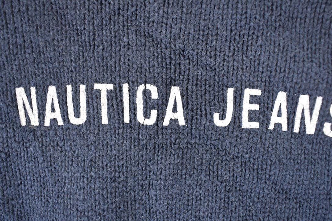Vintage 1990s Nautica Jeans Company Screen Print Knit Crewneck Sweater Women's L from propervintagecanada