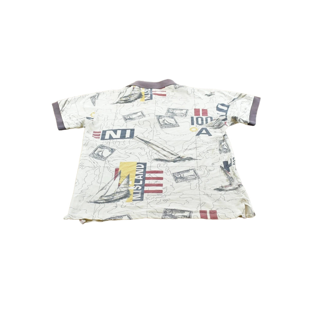 Vintage 1990s Nautica Map Print Polo Shirt Men's M from propervintagecanada