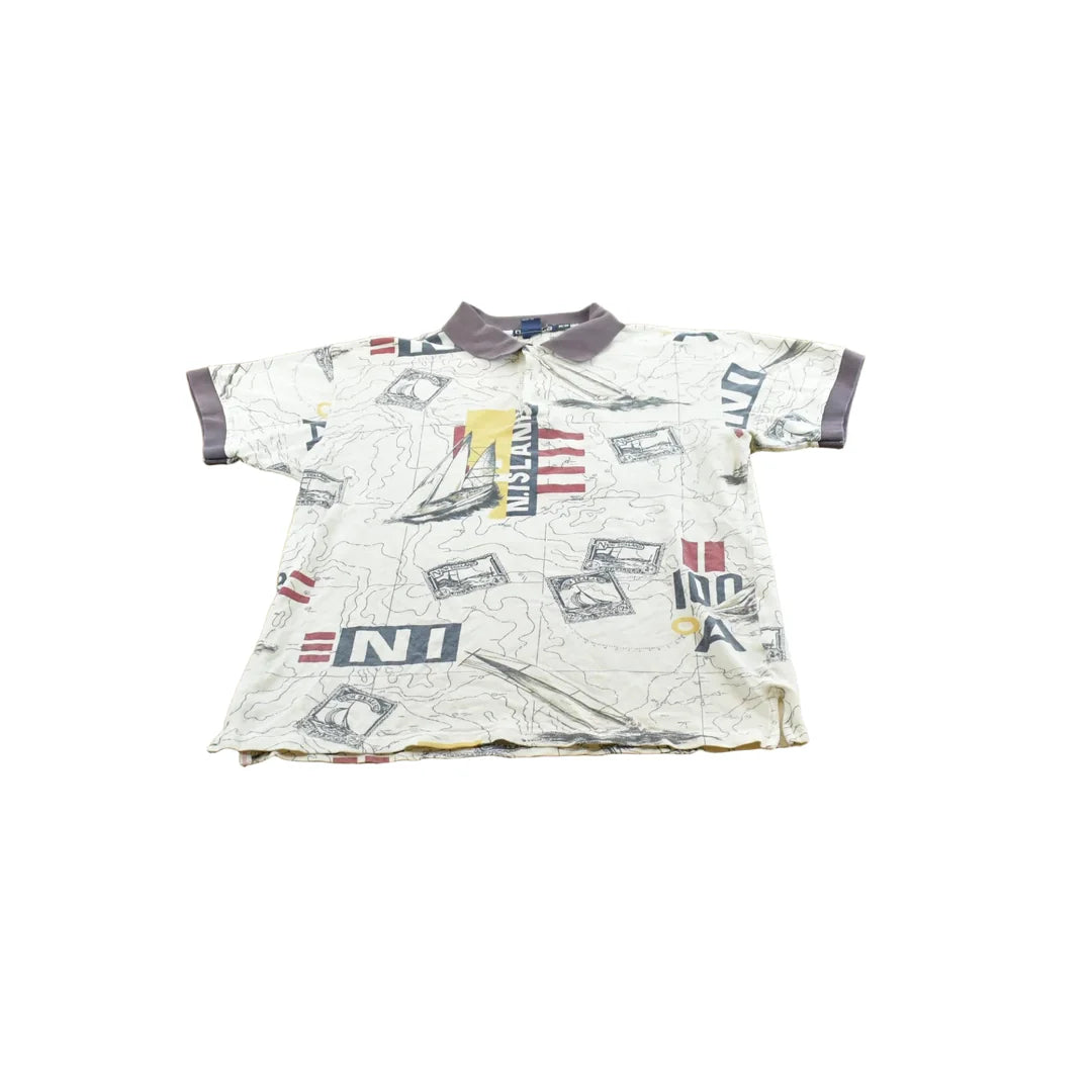 Vintage 1990s Nautica Map Print Polo Shirt Men's M from propervintagecanada