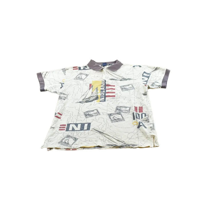 Vintage 1990s Nautica Map Print Polo Shirt Men's M from propervintagecanada
