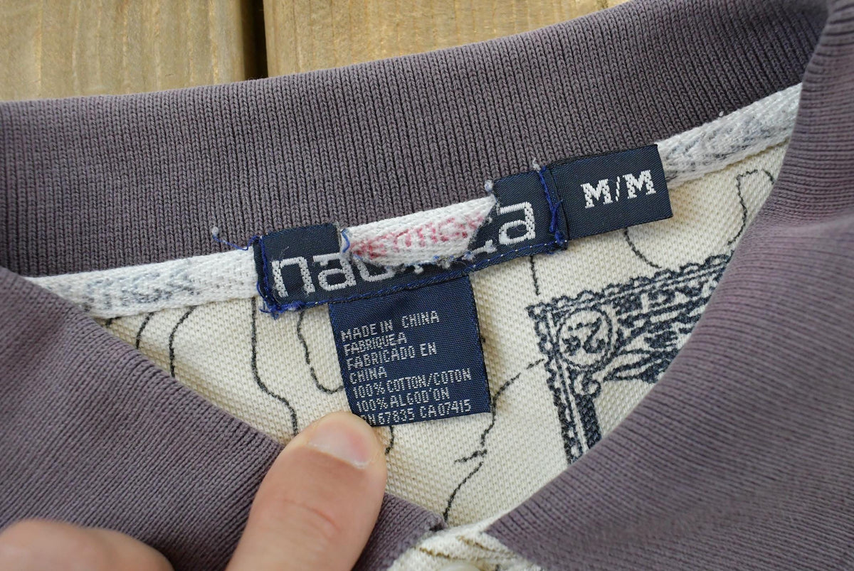 Vintage 1990s Nautica Map Print Polo Shirt Men's M from propervintagecanada