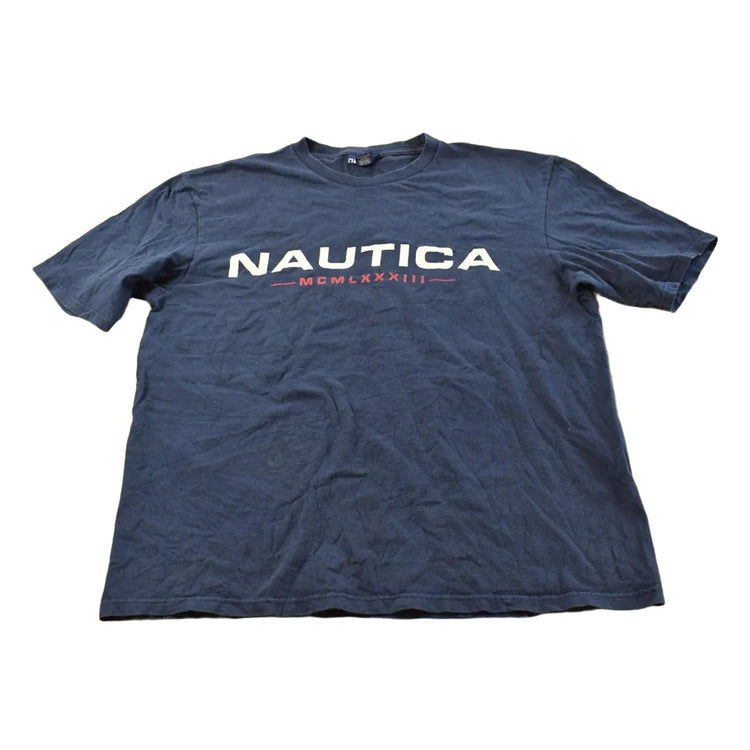 Vintage 1990s Nautica Spellout Graphic T Shirt Men's XL from propervintagecanada