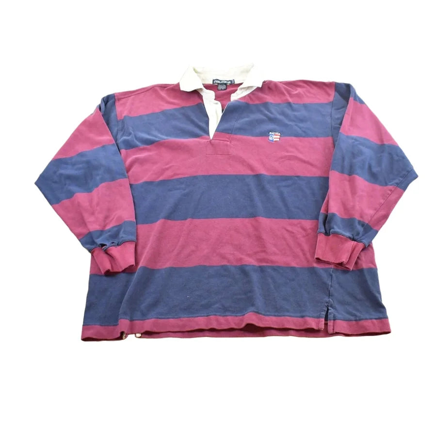 Vintage 1990s Nautica Striped Rugby Long Sleeve Polo Shirt Men's XL from propervintagecanada