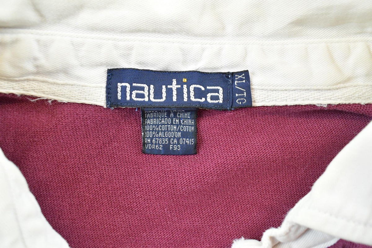 Vintage 1990s Nautica Striped Rugby Long Sleeve Polo Shirt Men's XL from propervintagecanada