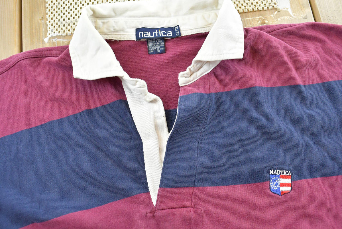 Vintage 1990s Nautica Striped Rugby Long Sleeve Polo Shirt Men's XL from propervintagecanada