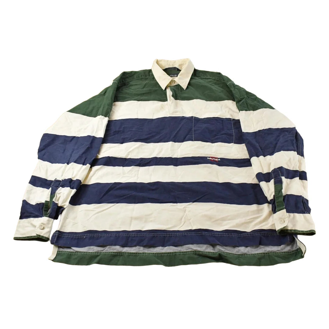 Vintage 1990s Nautica Striped Rugby Long Sleeve Polo Shirt Men's XL from propervintagecanada