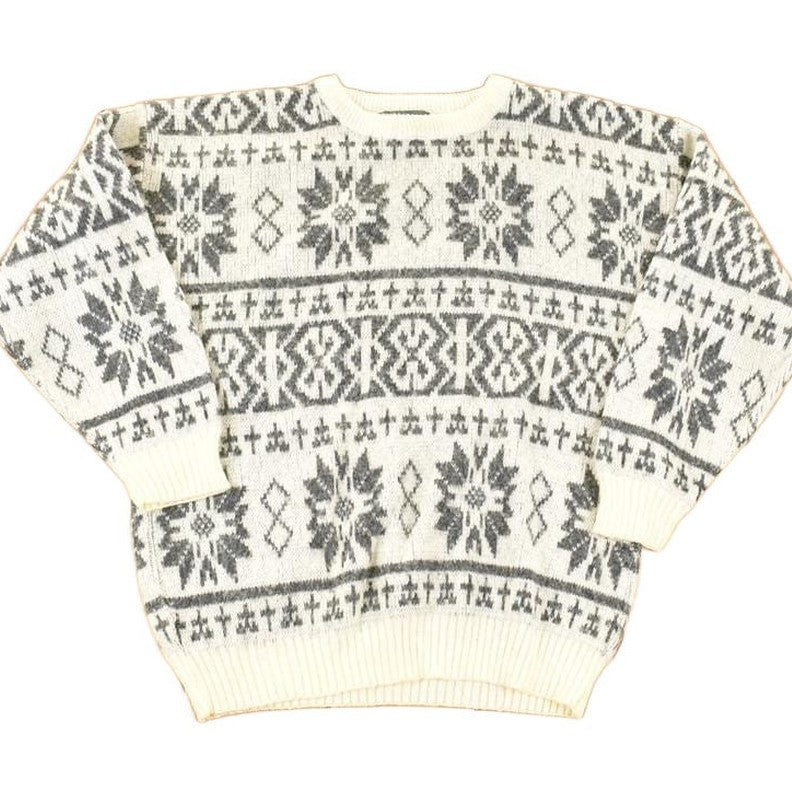 Vintage 1990s Neil Martin AOP Snowflake Design Knit Crewneck Sweater Mens L from propervintagecanada