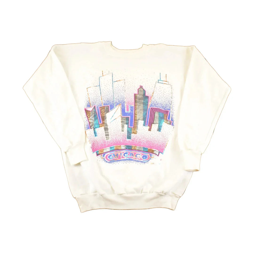 Vintage 1990s Neon Chicago Souvenir Crewneck Sweatshirt Men's L from propervintagecanada