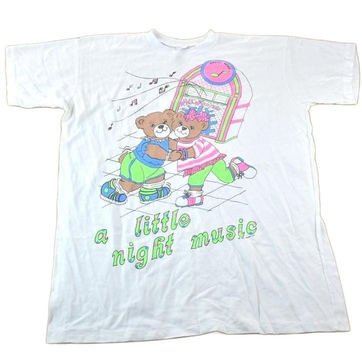Vintage 1990s Neon Teddy Night Music Souvenir Single Stitch Graphic Print T-Shirt Men's 2XL from propervintagecanada