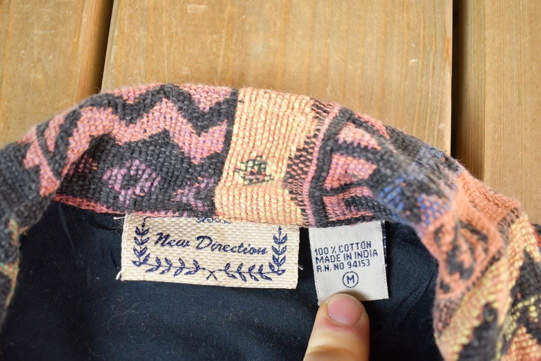 Vintage 1990s New Direction 100% Cotton Aztec Southwestern Light Button Up Lined Knit Jacket Women's M from propervintagecanada