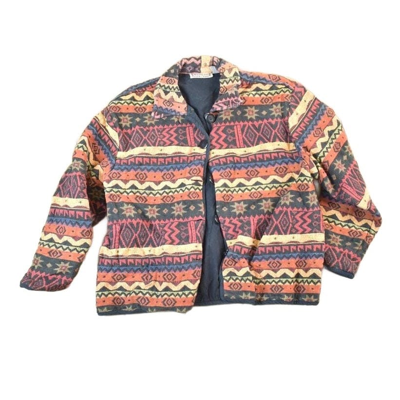 Vintage 1990s New Direction 100% Cotton Aztec Southwestern Light Button Up Lined Knit Jacket Women's M from propervintagecanada