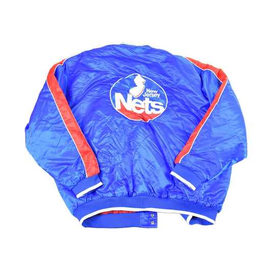 Vintage 1990s New Jersey Nets Hardwood Classics Satin Button Down Puffer Bomber Style NBA Basketball Jacket from propervintagecanada