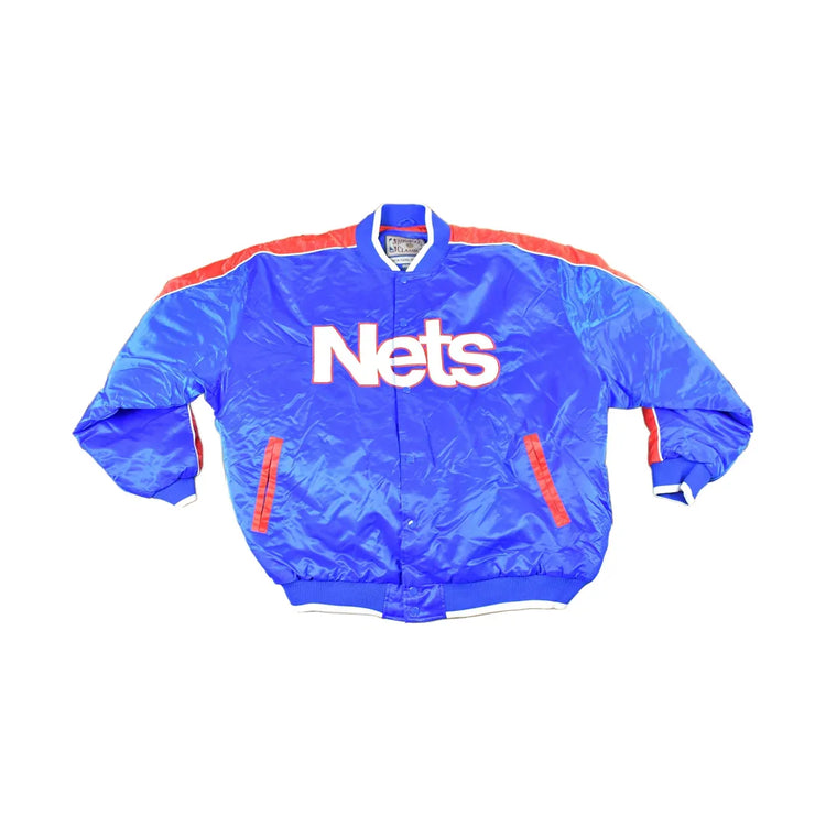 Vintage 1990s New Jersey Nets Hardwood Classics Satin Button Down Puffer Bomber Style NBA Basketball Jacket from propervintagecanada