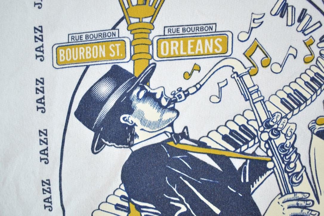 Vintage 1990s New Orleans Jazz Souvenir Crewneck Sweatshirt Made In USA Men's XL from propervintagecanada