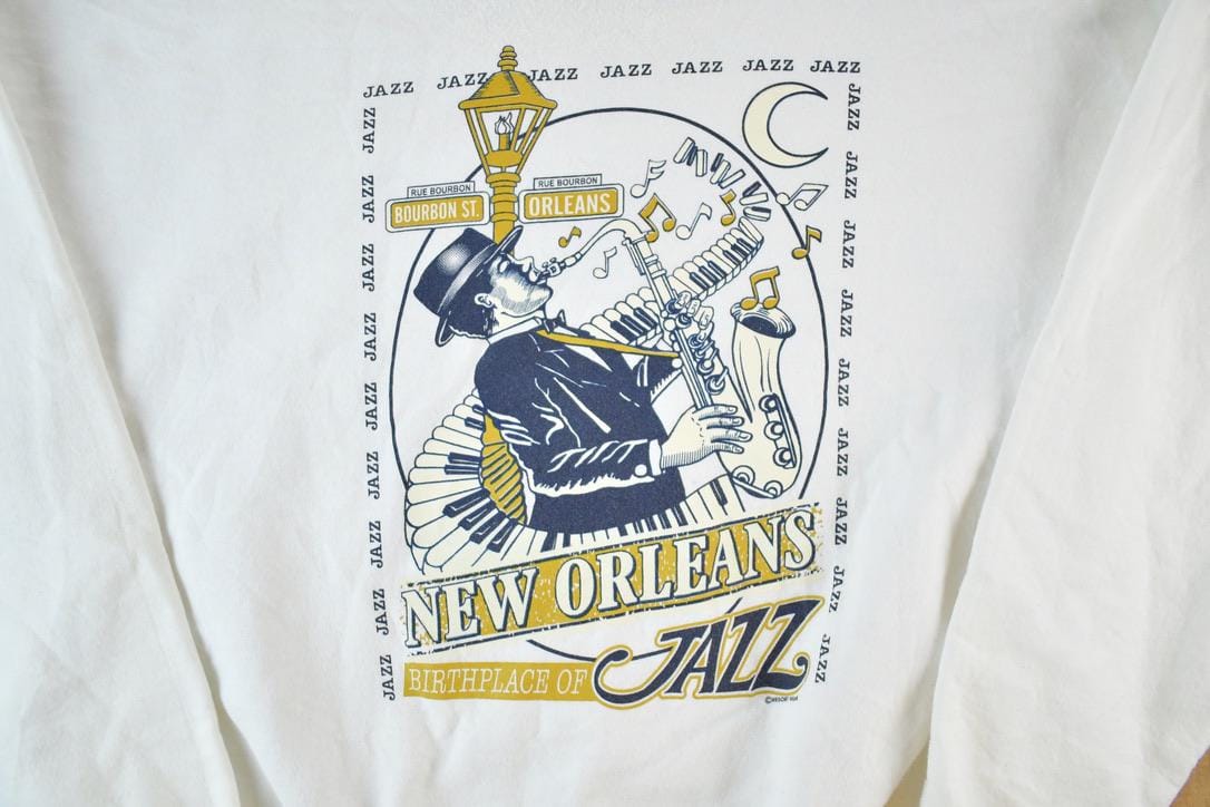 Vintage 1990s New Orleans Jazz Souvenir Crewneck Sweatshirt Made In USA Men's XL from propervintagecanada