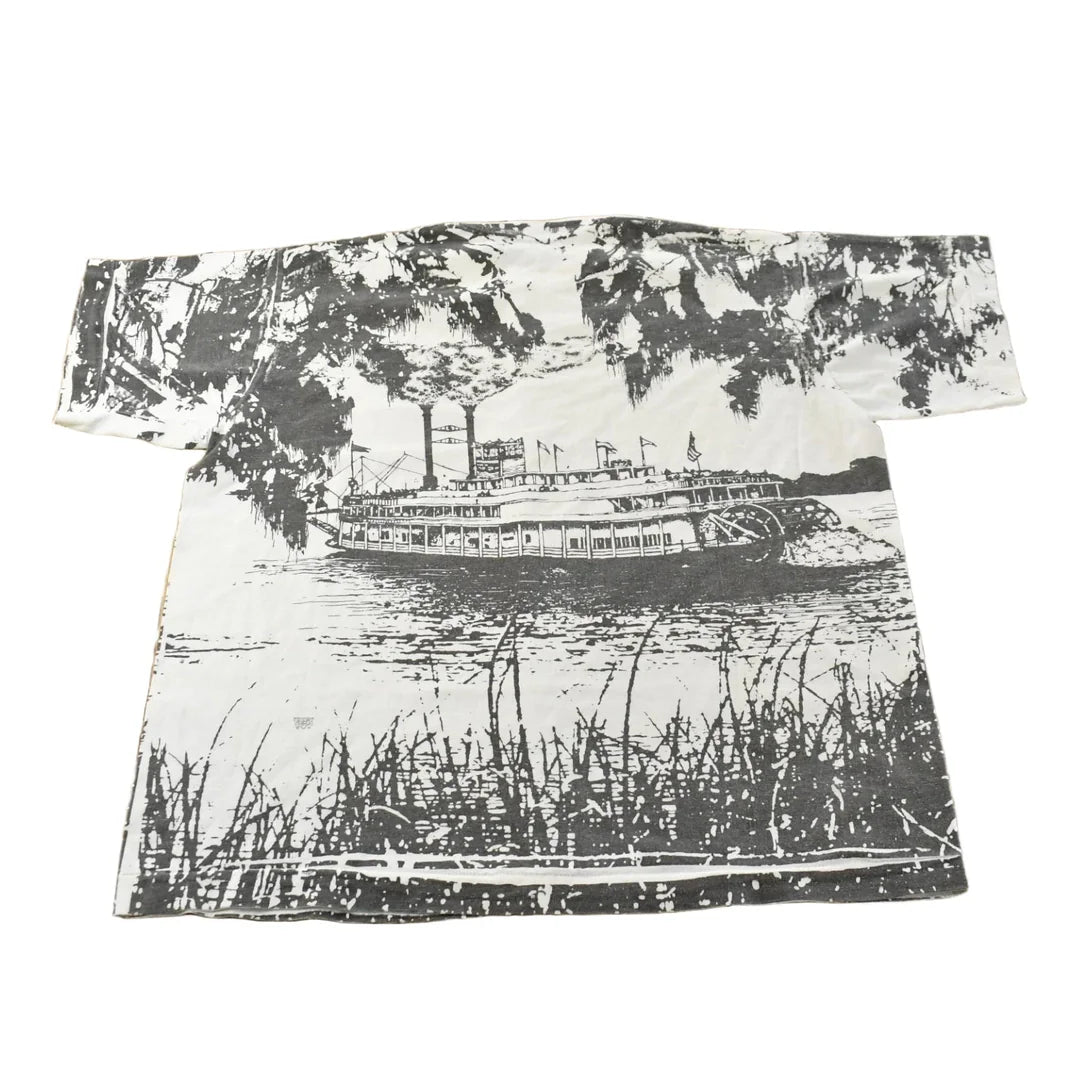 Vintage 1990s New Orleans Mississippi River Boat All Over Print T-Shirt Men's L from propervintagecanada