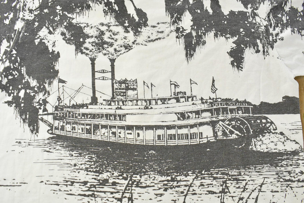 Vintage 1990s New Orleans Mississippi River Boat All Over Print T-Shirt Men's L from propervintagecanada
