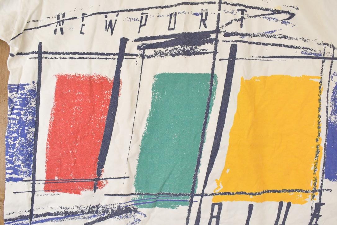 Vintage 1990s New Port Blue Quarter Button FAB Abstract Shirt Men's XL from propervintagecanada