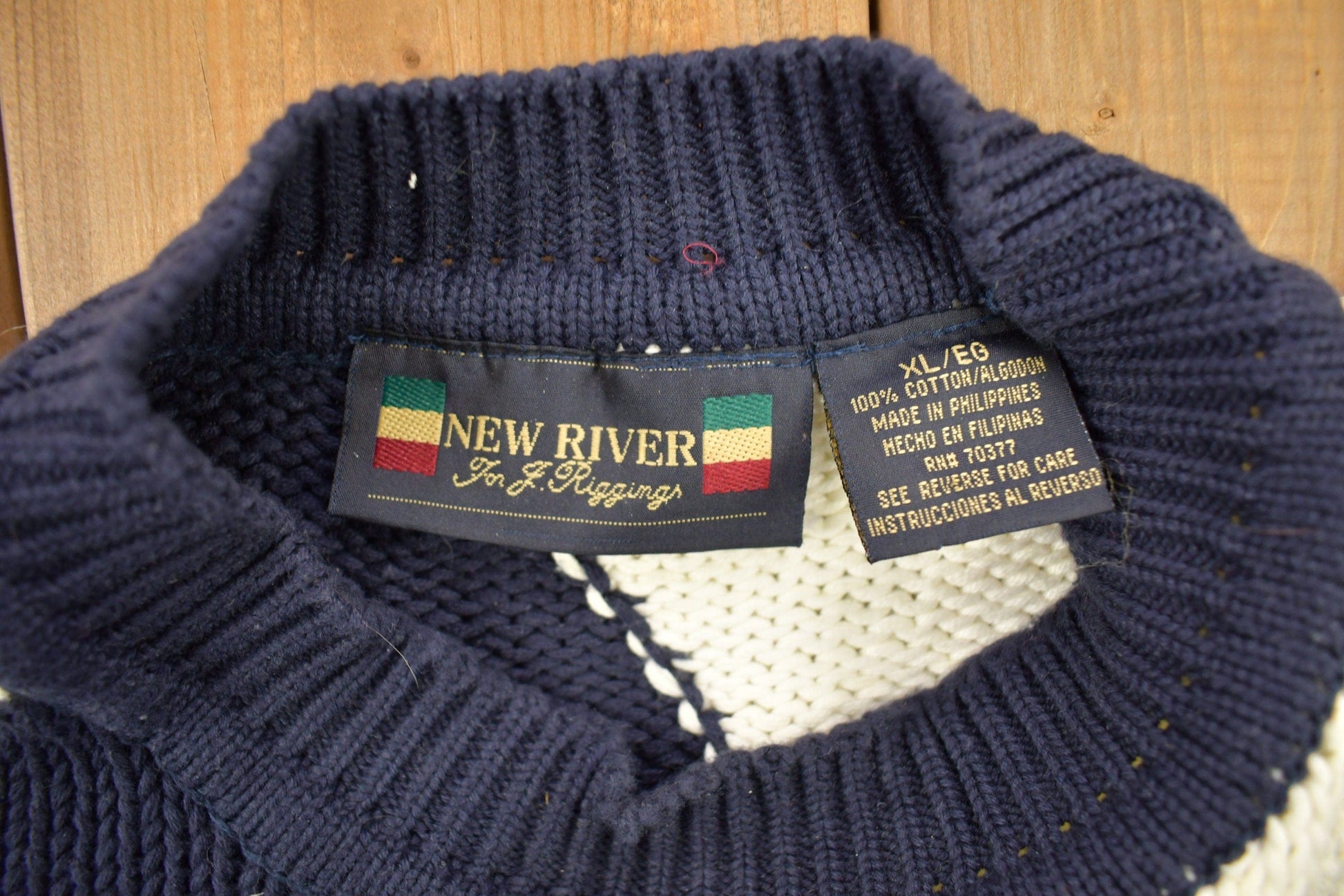 Vintage 1990s New River Argyle Knitted Crewneck Sweater Men's XL from propervintagecanada
