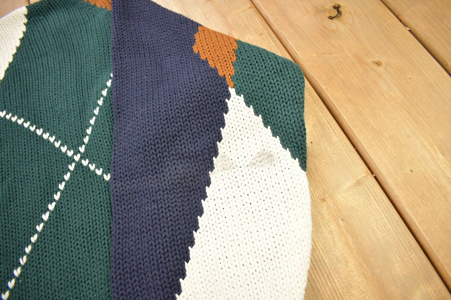 Vintage 1990s New River Argyle Knitted Crewneck Sweater Men's XL from propervintagecanada