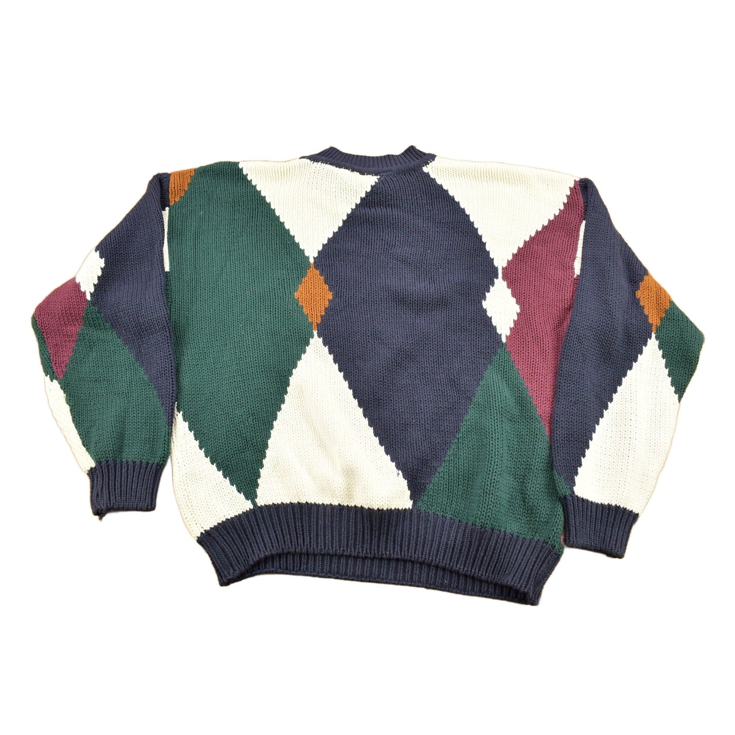 Vintage 1990s New River Argyle Knitted Crewneck Sweater Men's XL from propervintagecanada