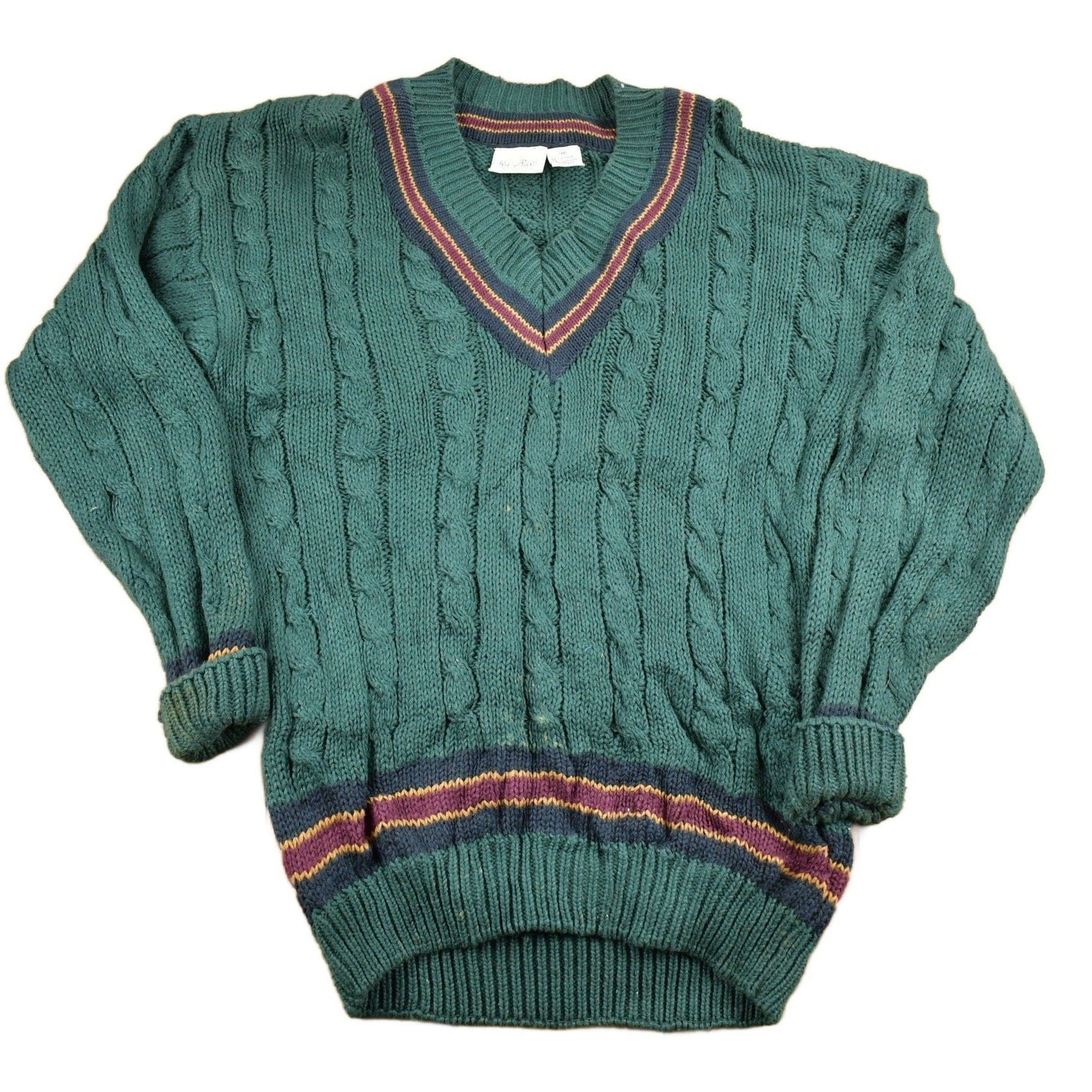 Vintage 1990s New River Knitted V-Neck Colligate Sweater Men's Medium from propervintagecanada