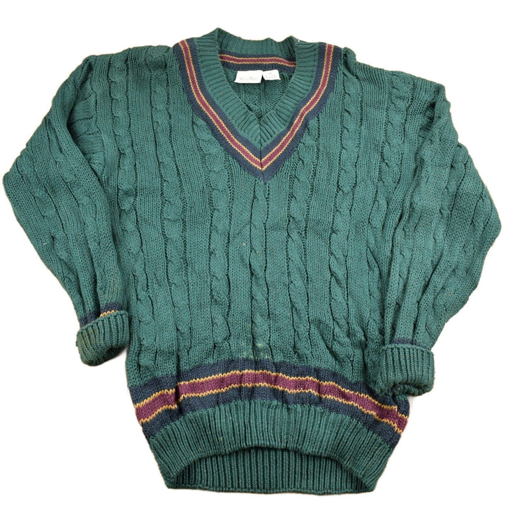 Vintage 1990s New River Knitted V-Neck Colligate Sweater Men's Medium from propervintagecanada