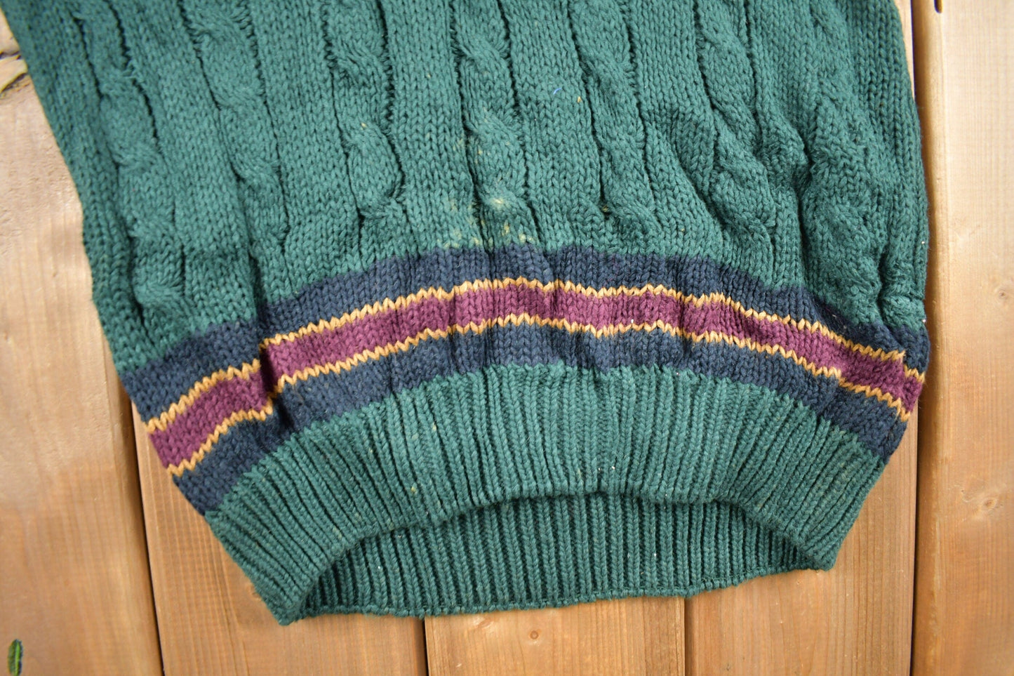 Vintage 1990s New River Knitted V-Neck Colligate Sweater Men's Medium from propervintagecanada