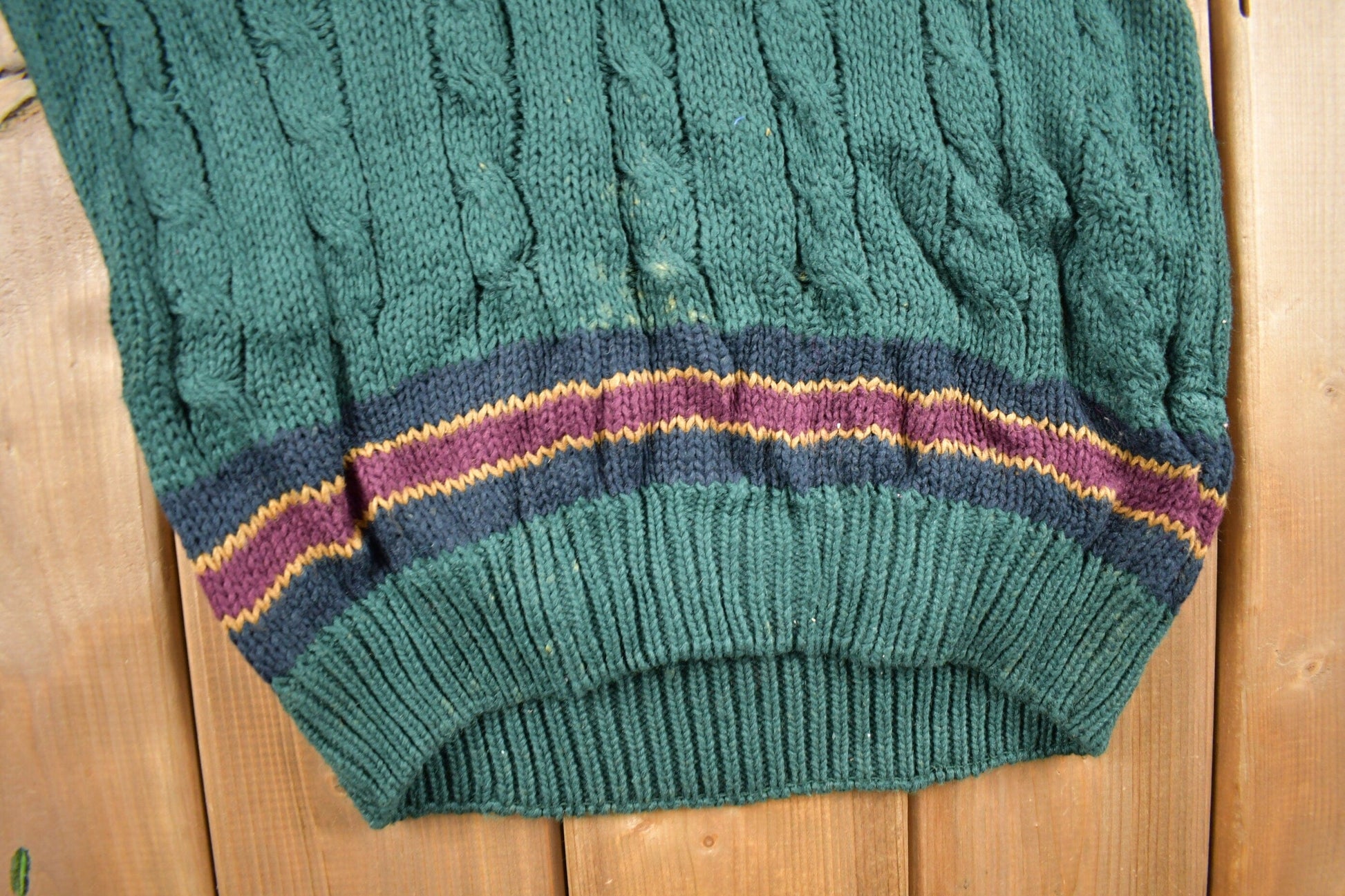 Vintage 1990s New River Knitted V-Neck Colligate Sweater Men's Medium from propervintagecanada