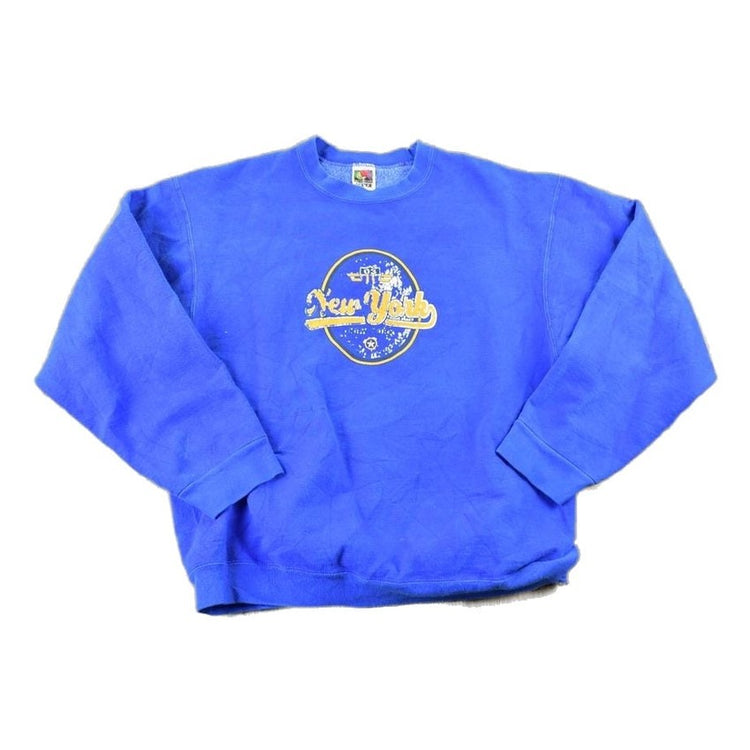 Vintage 1990s New York City Mets Blue Distressed Souvenir Heavyweight Crewneck Sweatshirt Men's Large from propervintagecanada