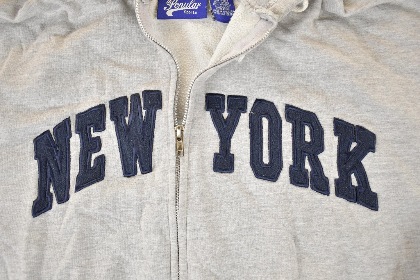 Vintage 1990s New York Embroidered Zip Up Hoodie Sweatshirt Men's XL from propervintagecanada