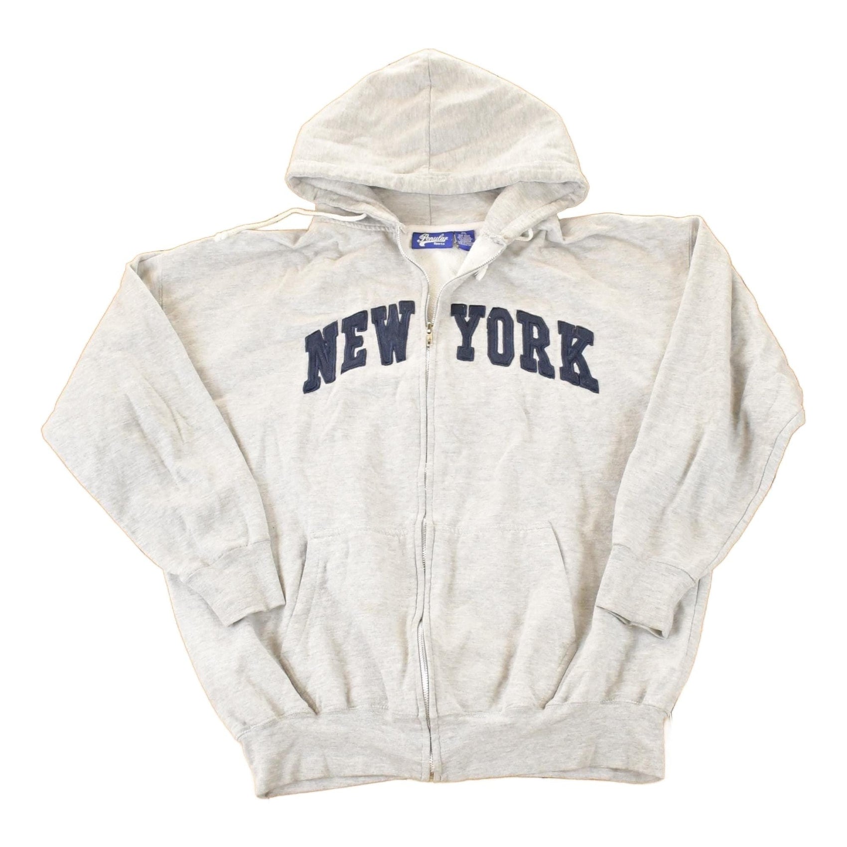 Vintage 1990s New York Embroidered Zip Up Hoodie Sweatshirt Men's XL from propervintagecanada