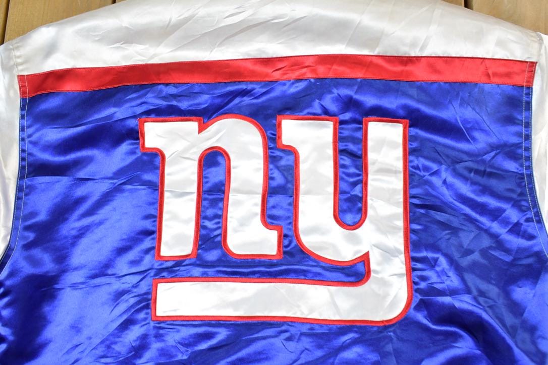 Vintage 1990s New York Giants NFL Football Button up AOP Satin acket from propervintagecanada