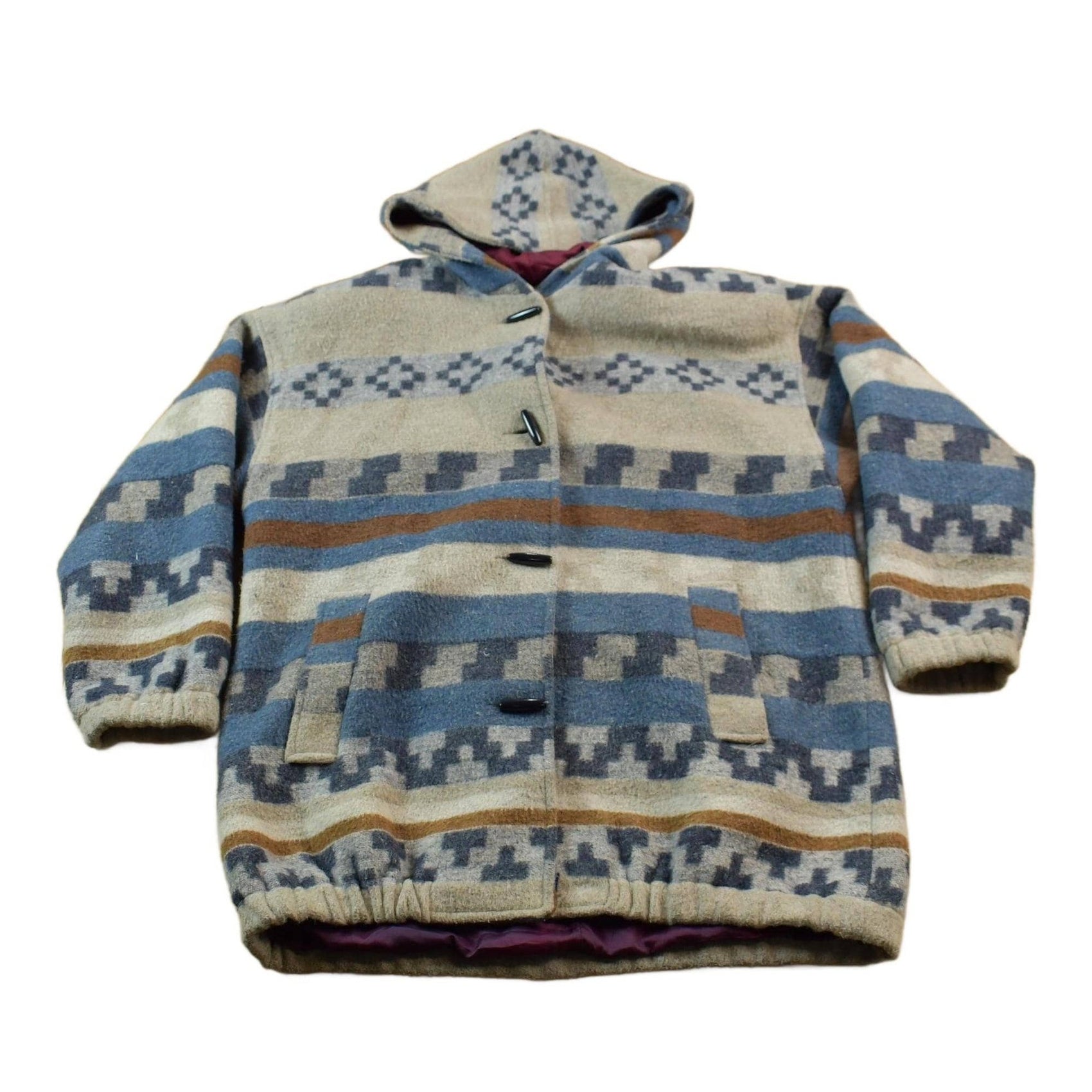 Vintage 1990s New York Girl Hooded Field Jacket Abstract Wool Men's Large from propervintagecanada