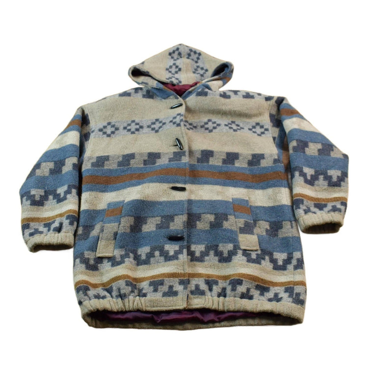Vintage 1990s New York Girl Hooded Field Jacket Abstract Wool Men's Large from propervintagecanada