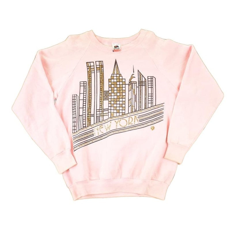 Vintage 1990s New York Skyline Golden Sparkle Crewneck Sweatshirt Women's L from propervintagecanada