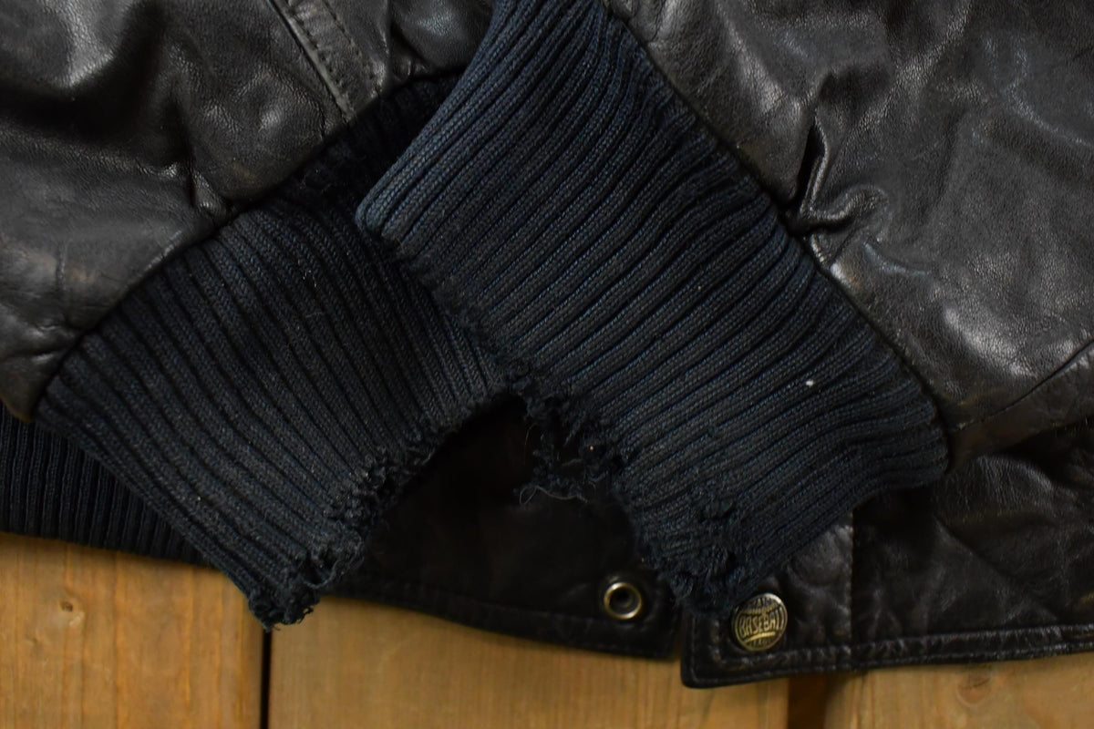 Vintage 1990s New York Yankees MLB Mirage Embroidered Letterman Leather Jacket Sweatshirt Men's Large from propervintagecanada