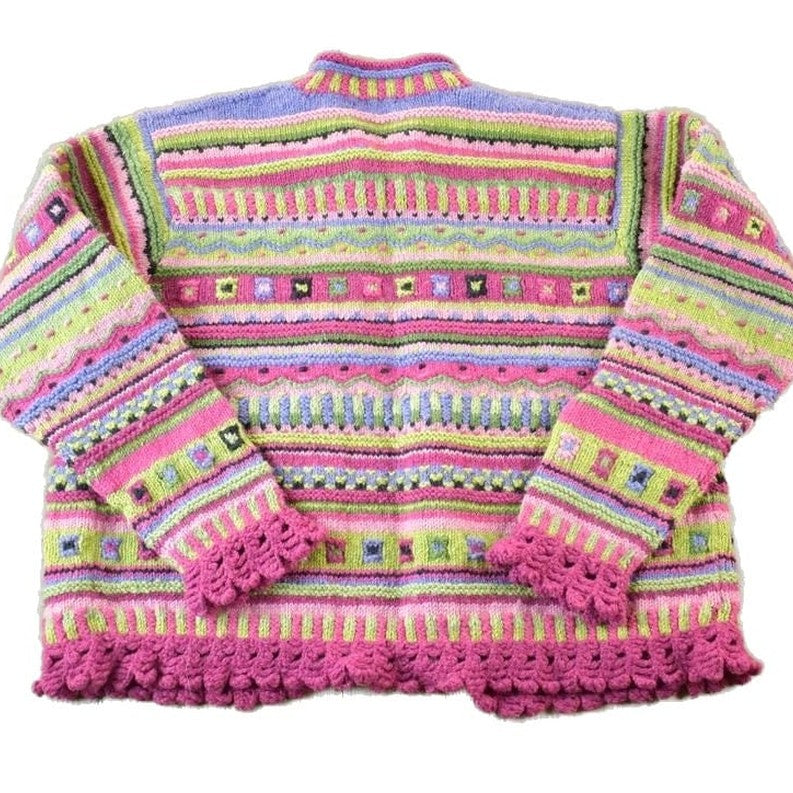 Vintage 1990s Newari Knit Abstract Pattern Crewneck Sweater Men's XL from propervintagecanada