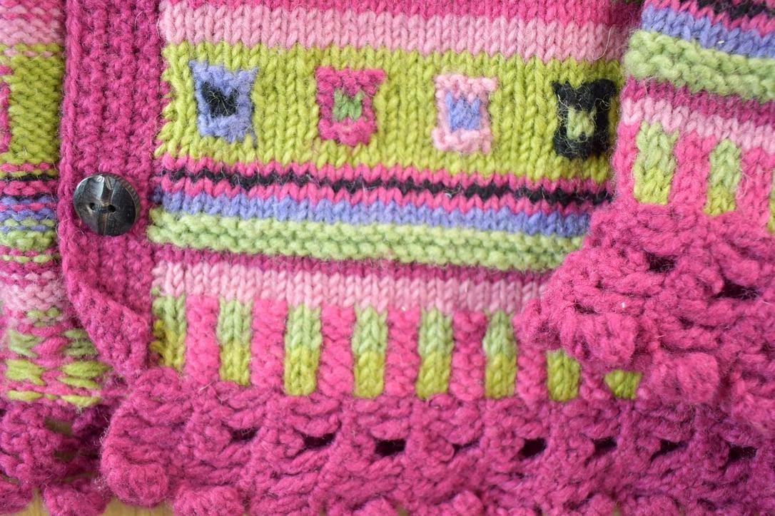 Vintage 1990s Newari Knit Abstract Pattern Crewneck Sweater Men's XL from propervintagecanada