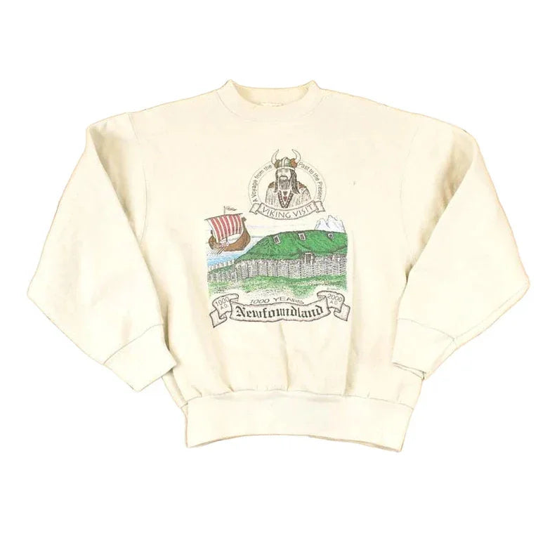 Vintage 1990s Newfoundland Viking Graphic Print Crewneck Sweatshirt Men's M from propervintagecanada
