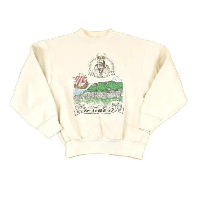 Vintage 1990s Newfoundland Viking Graphic Print Crewneck Sweatshirt Men's M from propervintagecanada
