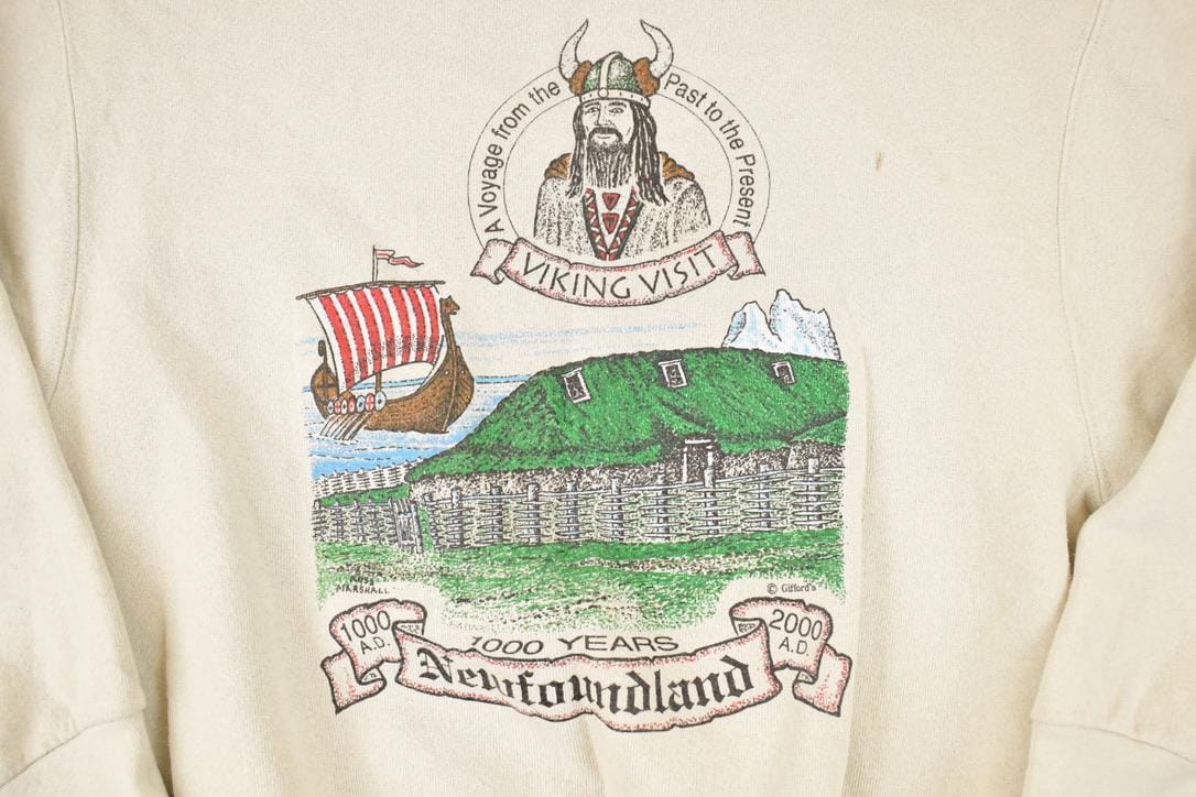 Vintage 1990s Newfoundland Viking Graphic Print Crewneck Sweatshirt Men's M from propervintagecanada