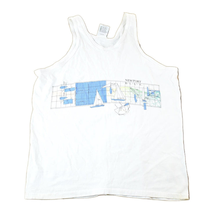 Vintage 1990s Newport Blue Sailboat Tank Top Mens L from propervintagecanada